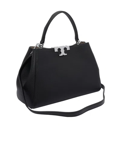 Tory Burch Eleanor Pebbled Leather Satchel Shoulder Bag In Black