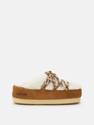 Moon Boot Evx Shearling Mules Woman Whisky In White