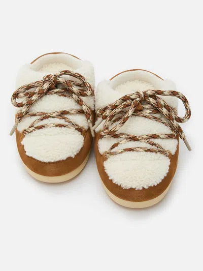Moon Boot Evx Shearling Mules Woman Whisky In White