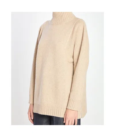 Max Mara Knit Cashmere Longline Sweater With Ribbed Finish In Neutral
