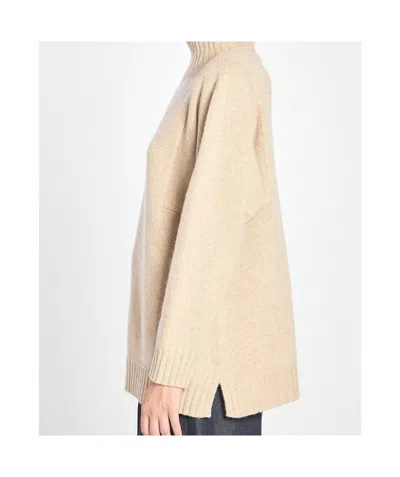 Max Mara Knit Cashmere Longline Sweater With Ribbed Finish In Neutral