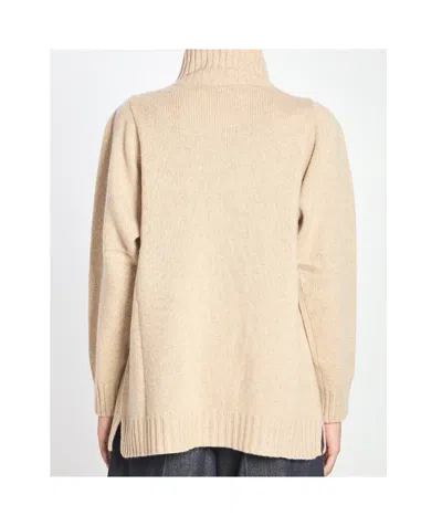 Max Mara Knit Cashmere Longline Sweater With Ribbed Finish In Neutral