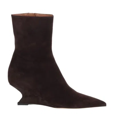 Paris Texas Ankle Boots In Ebony Calf Suede Leather. In Brown