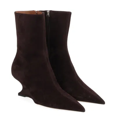 Paris Texas Ankle Boots In Ebony Calf Suede Leather. In Brown