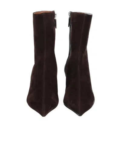 Paris Texas Ankle Boots In Ebony Calf Suede Leather. In Brown