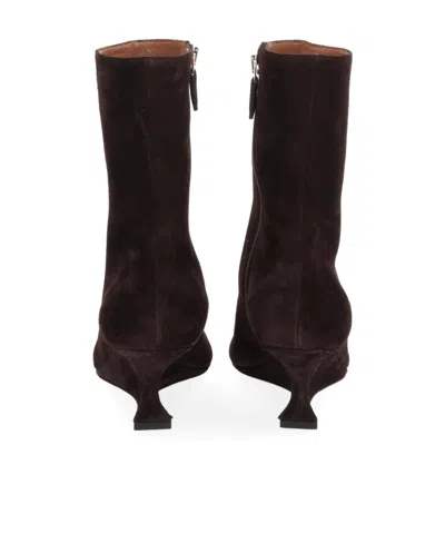 Paris Texas Ankle Boots In Ebony Calf Suede Leather. In Brown