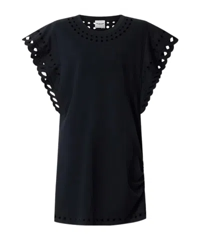 Isabel Marant Étoile Orlane Broderie Anglaise Cotton-jersey Mini Dress In Black