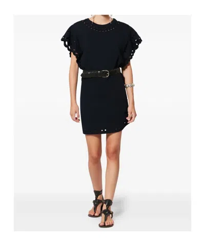 Isabel Marant Étoile Orlane Broderie Anglaise Cotton-jersey Mini Dress In Black