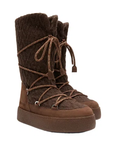 Moon Boot Knit Mini Boots With Non-slip Sole For Women In Brown