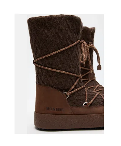 Moon Boot Knit Mini Boots With Non-slip Sole For Women In Brown
