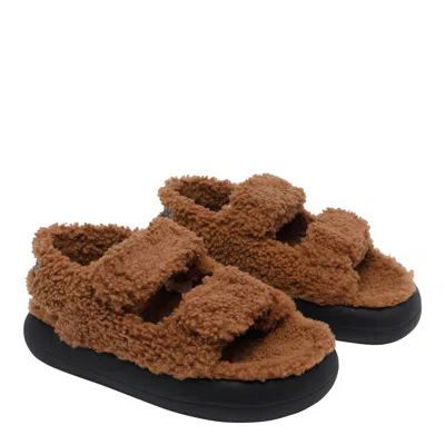 Moon Boot Shearling Sandals With Thick Sole In Brown