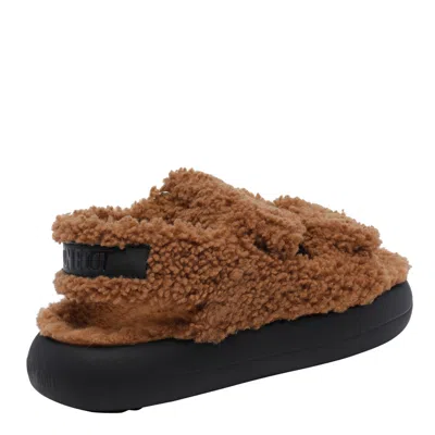 Moon Boot Shearling Sandals With Thick Sole In Brown