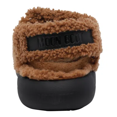 Moon Boot Shearling Sandals With Thick Sole In Brown