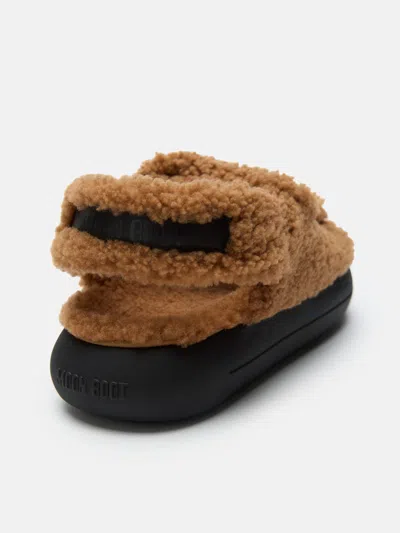 Moon Boot Shearling Sandals With Thick Sole In Brown