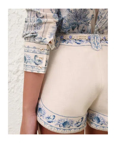 Zimmermann Wanderlust Mini Shorts Embroidered Pockets Beltloops In White