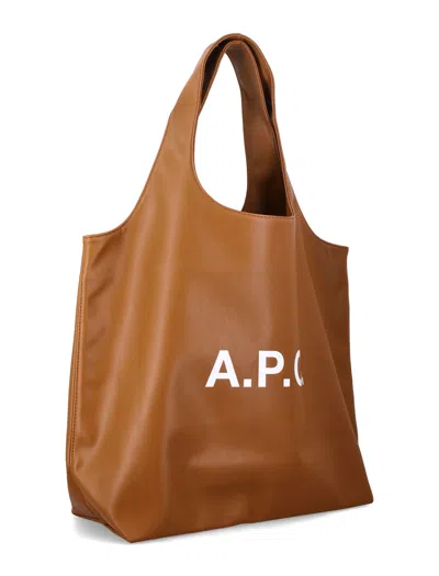 A.p.c. Ninon Tote Bag With Logo In Brown