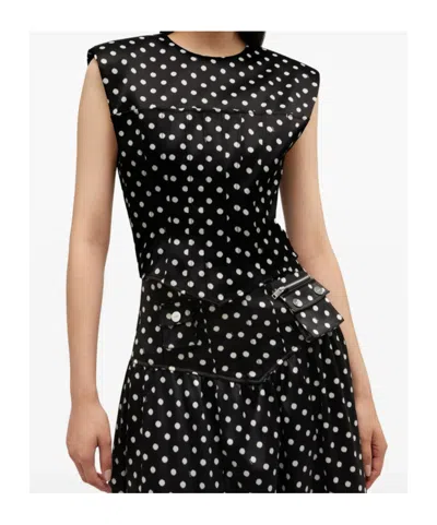 Ganni Womens Black Padded-shoulder Polka-dot Satin Corset Top