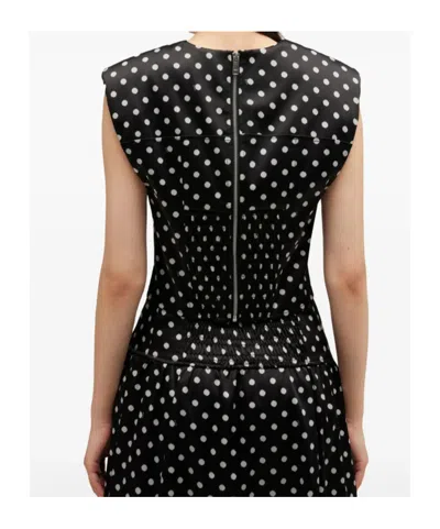Ganni Womens Black Padded-shoulder Polka-dot Satin Corset Top
