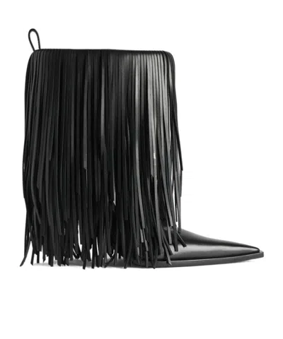 Balenciaga Avenue Fringe Ankle Boots Pointed Toe Pull Tab In Black