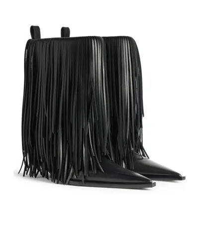 Balenciaga Avenue Fringe Ankle Boots Pointed Toe Pull Tab In Black