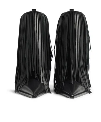 Balenciaga Avenue Fringe Ankle Boots Pointed Toe Pull Tab In Black