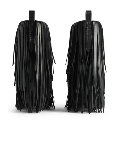 Balenciaga Avenue Fringe Ankle Boots Pointed Toe Pull Tab In Black