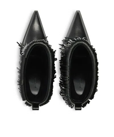 Balenciaga Avenue Fringe Ankle Boots Pointed Toe Pull Tab In Black