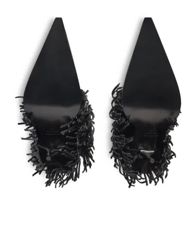 Balenciaga Avenue Fringe Ankle Boots Pointed Toe Pull Tab In Black