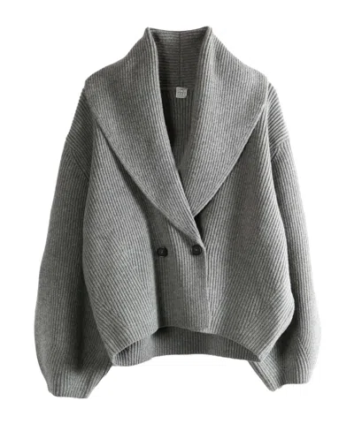 Totême Womens Grey Shawl-lapel Knitted Wool-blend Cardigan In Gray