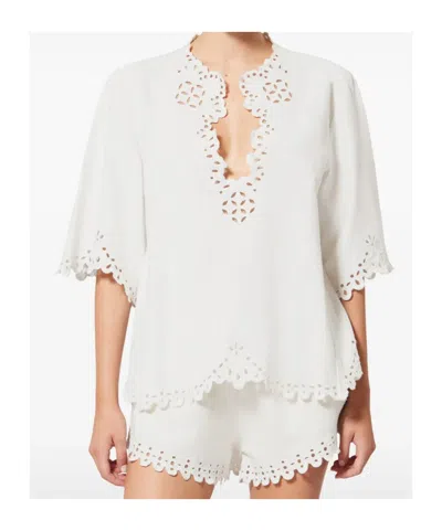 Isabel Marant Étoile Blusa Bianca A Maniche Corte Con Scollo A V E Orlo Smerlato Marant Etoile In White