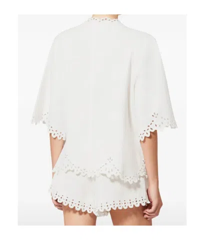 Isabel Marant Étoile Blusa Bianca A Maniche Corte Con Scollo A V E Orlo Smerlato Marant Etoile In White