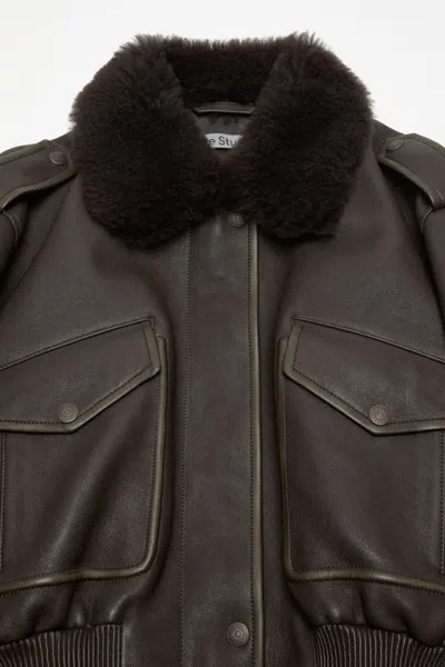 Acne Studios Leather Bomber Jacket In Black