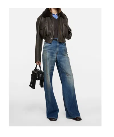 Acne Studios Leather Bomber Jacket In Black