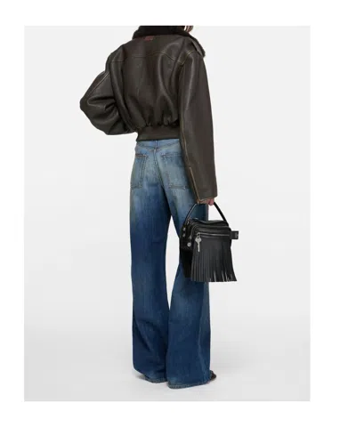 Acne Studios Leather Bomber Jacket In Black