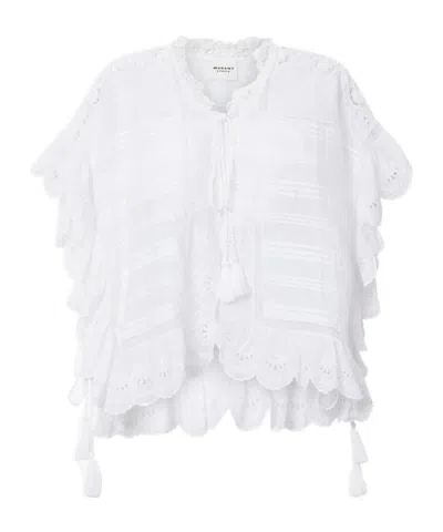 Isabel Marant Etoile White Floral Lace And Cotton Kaftan-style Payton Top Marant Etoile In Yellow