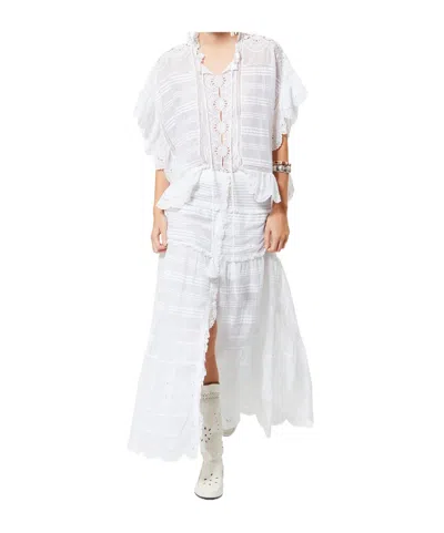 Isabel Marant Etoile White Floral Lace And Cotton Kaftan-style Payton Top Marant Etoile In Yellow