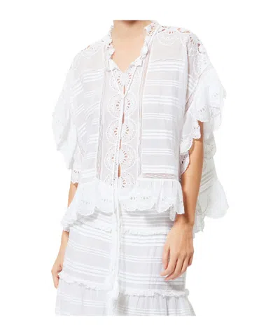 Isabel Marant Etoile White Floral Lace And Cotton Kaftan-style Payton Top Marant Etoile In Yellow