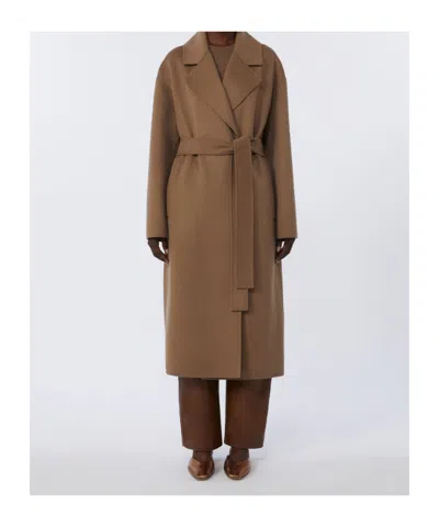 Max Mara Long Wool Broadcloth Coat In Brown
