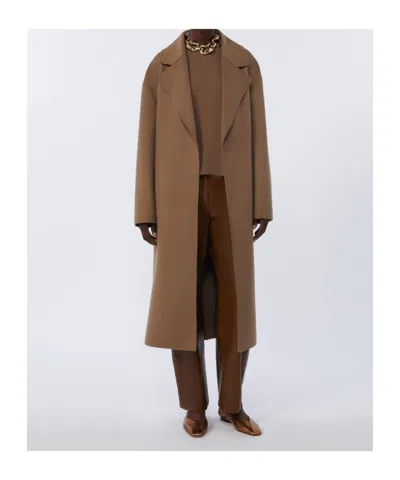 Max Mara Long Wool Broadcloth Coat In Brown