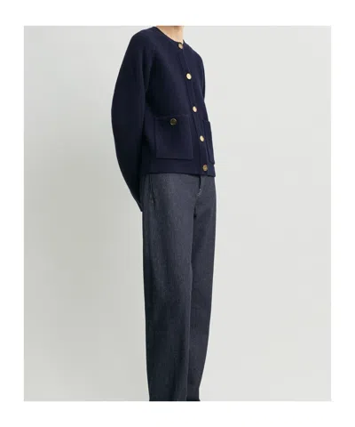 Totême Womens Navy Hammered Round-neck Stretch-wool Blend Cardigan Xs In Black