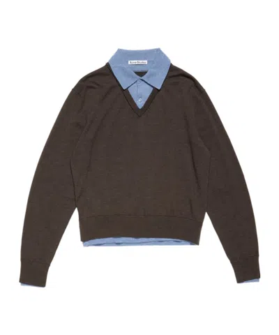 Acne Studios Womens Brown Blue Kascha Layered Wool Jumper