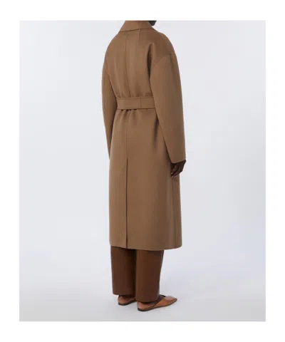 Max Mara Long Wool Broadcloth Coat In Brown