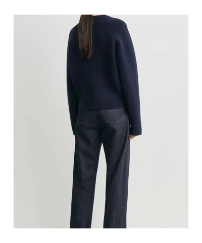 Totême Womens Navy Hammered Round-neck Stretch-wool Blend Cardigan Xs In Black