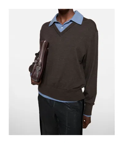 Acne Studios Womens Brown Blue Kascha Layered Wool Jumper