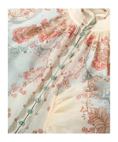 Zimmermann Womens Wallpaper Floral Mint Daylight Balloon-sleeves Woven Blouse Xs In Multi