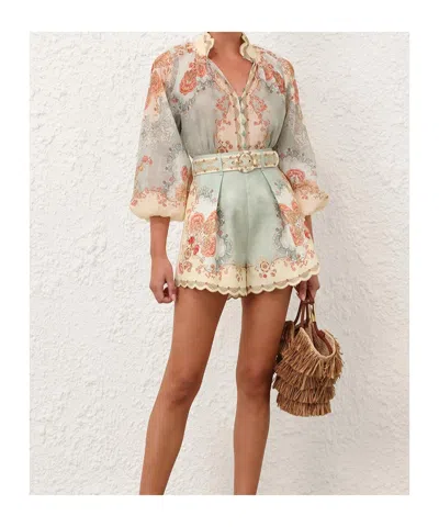 Zimmermann Womens Wallpaper Floral Mint Daylight Balloon-sleeves Woven Blouse Xs In Multi