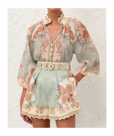 Zimmermann Womens Wallpaper Floral Mint Daylight Balloon-sleeves Woven Blouse Xs In Multi