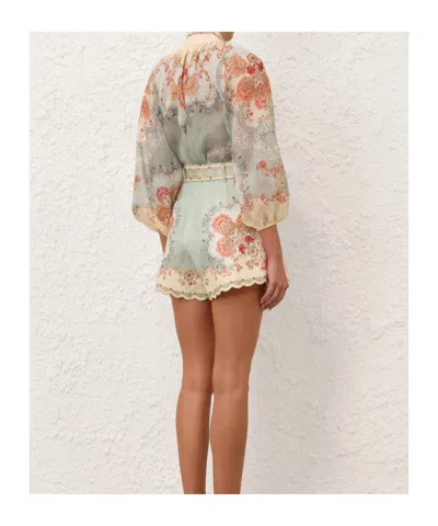 Zimmermann Womens Wallpaper Floral Mint Daylight Balloon-sleeves Woven Blouse Xs In Multi