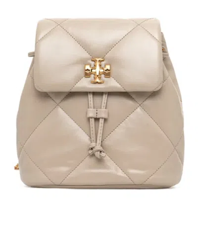 Tory Burch Kira Beige Backpack With Metallic Logo Plate On The Front In Quilted Leather Woman In Neutral