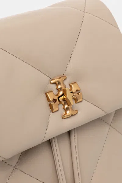 Tory Burch Kira Beige Backpack With Metallic Logo Plate On The Front In Quilted Leather Woman In Neutral